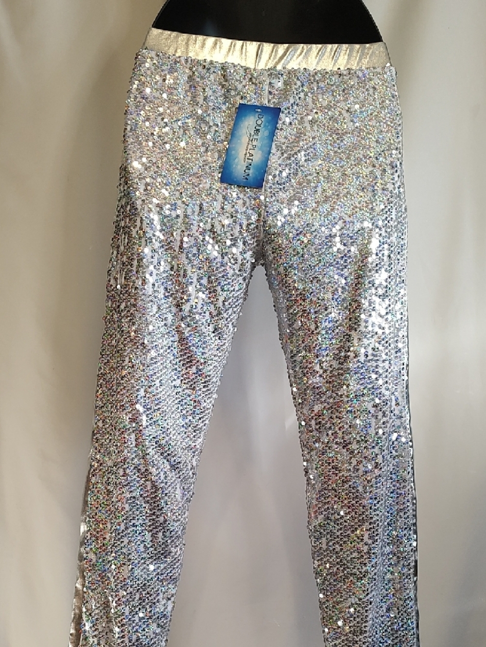 Silver Sequin Leggings - Sparkle High-Waist Stretch Pants - Picture 5 of 10